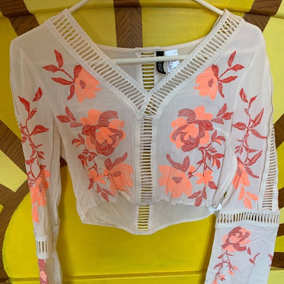 H&M Floral Crop Sheer Shirt - Picture 4 of 8